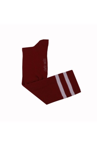BORDO BEYAZ ŞERİTLİ DİZALTI ÇORAP