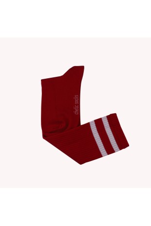 KIRMIZI BEYAZ ŞERİTLİ DİZALTI ÇORAP