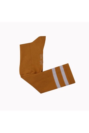 SARI BEYAZ ŞERİTLİ DİZALTI ÇORAP