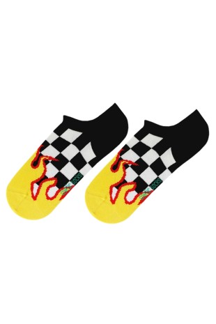 Alev ve Dama Desenli Siyah Sneaker Çorap