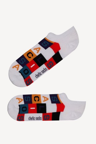 Harf Desenli Beyaz Sneaker Çorap