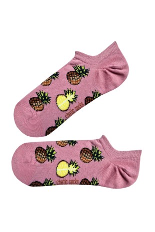 Ananaslı Pembe Sneaker Kısa Çorap