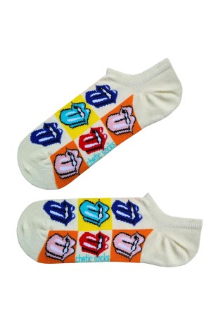 Dil Çıkaran Emojili Krem Sneaker Patik Çorap