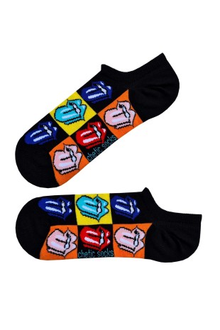 Dil Çıkaran Emojili Siyah Sneaker Patik Çorap