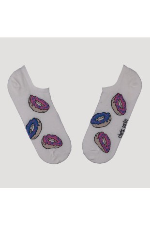 Krem Donut Desenli Renkli Sneaker Çorap