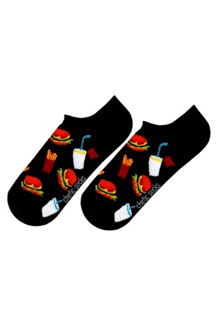 Fast Food Desenli Siyah Sneaker Çorap Fast Food Desenli Siyah Sneaker Çorap
