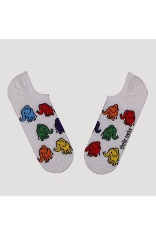 BEYAZ SNEAKER MULTİ RENKLİ FİL DESENLİ ÇORAP