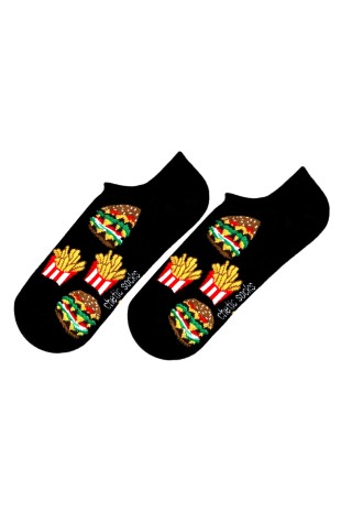 Hamburger Patates Desenli Siyah Sneaker Çorap Hamburger Patates Desenli Siyah Sneaker Çorap