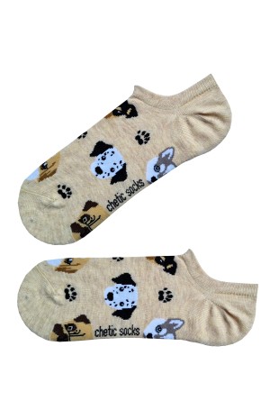 Köpekli Bej Sneaker Patik Çorap Köpekli Bej Sneaker Patik Çorap