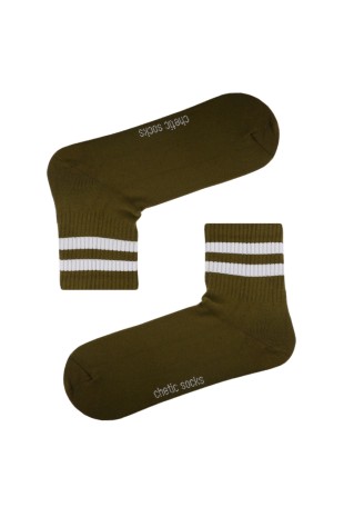 ZEYTİN YEŞİLİ SPORT BEYAZ ŞERİTLİ TENİS ÇORAP