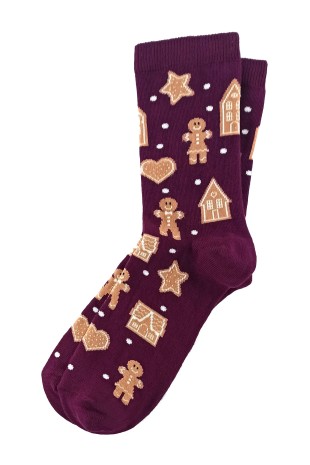Gingerbread Desenli Bordo Yılbaşı Temalı Çorap