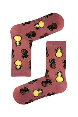 Ananas Desenli Pembe Soket Çorap