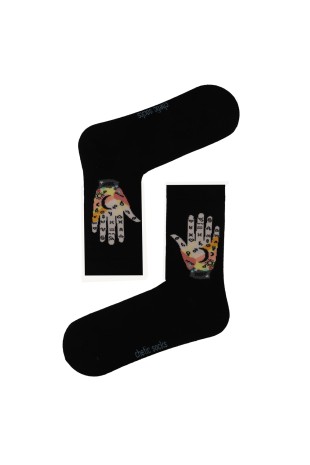 SİYAH SOKET ASTROLOJİ EL FALI DESENLİ ÇORAP
