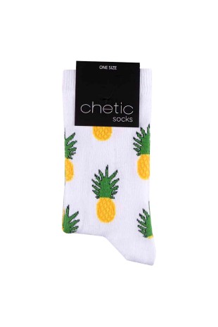 Beyaz Ananas Desenli Renkli Soket Çorap