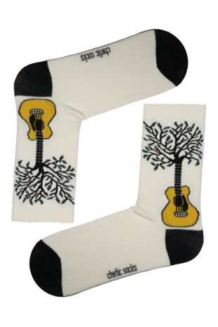 White Socket Guitar Tree Patterned Socks