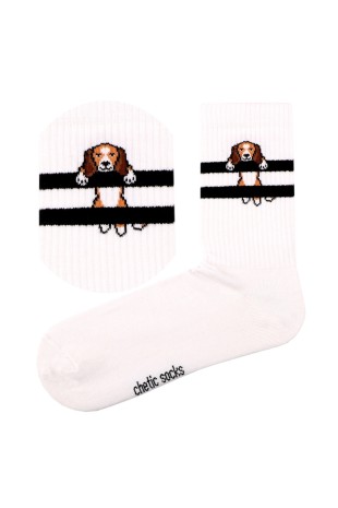 Beyaz Soket Tenis Beagle Köpekli Çorap