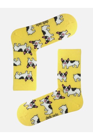 Buldog Köpek Desenli Sarı Soket Çorap Buldog Köpek Desenli Sarı Soket Çorap