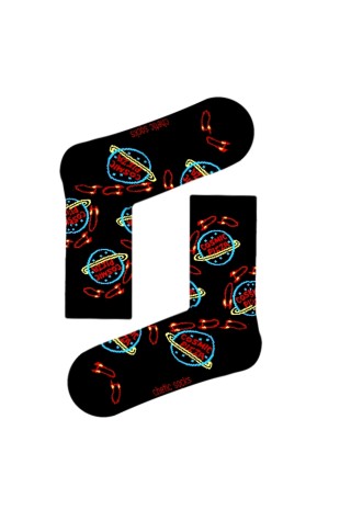 Siyah Soket Cosmic Pizza Desenli Çorap