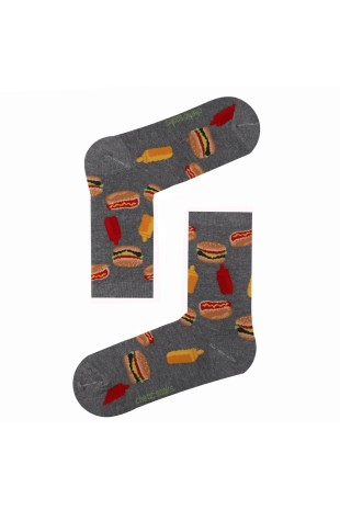 Gri Soket Fast Food Desenli Çorap Gri Soket Fast Food Desenli Çorap