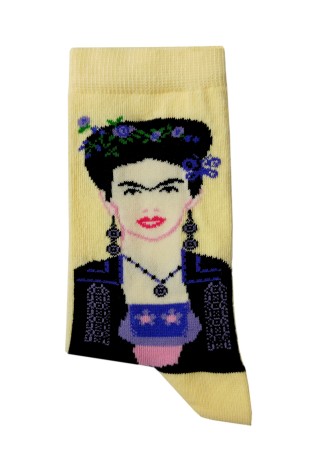 Frida Kahlo Portre Desenli Soket Çorap Açık Sarı Frida Kahlo Portre Desenli Soket Çorap Açık Sarı