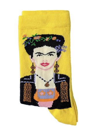 Frida Kahlo Portre Desenli Soket Çorap Sarı Frida Kahlo Portre Desenli Soket Çorap Sarı