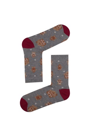 GRİ SOKET GINGERBREAD DESENLİ ÇORAP