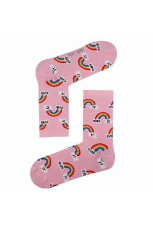 PEMBE SOKET GÖKKUŞAĞI OVER IT DESENLİ ÇORAP