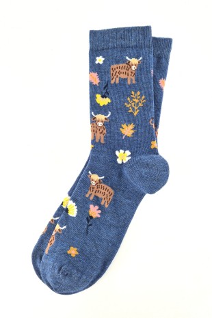 Highland Cow Blue Women Socks Highland Cow Blue Women Socks