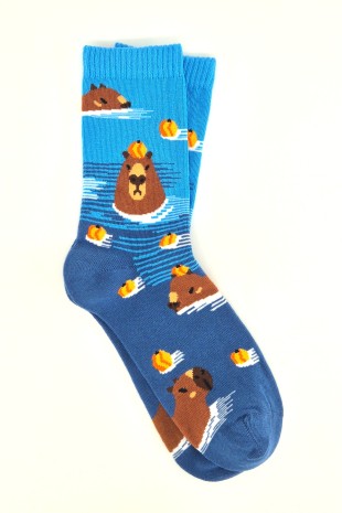 Capybara Patterned Blue Women Socks