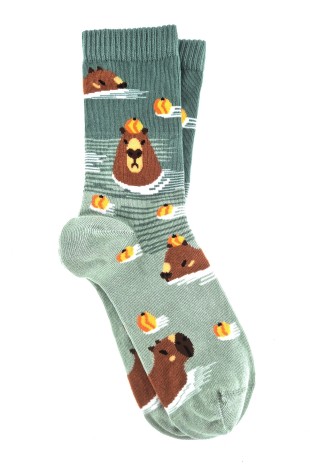 Capybara Patterned Green Women Socks