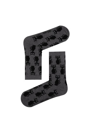 GRİ SOKET KARA KEDİ DESENLİ ÇORAP GRİ SOKET KARA KEDİ DESENLİ ÇORAP
