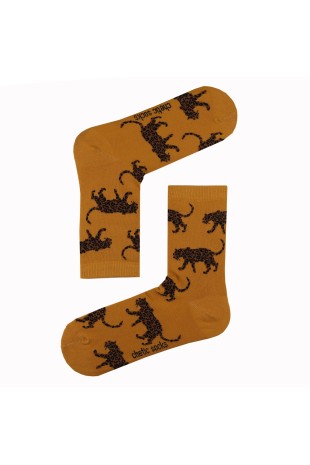 SARI SOKET LEOPAR DESENLİ ÇORAP