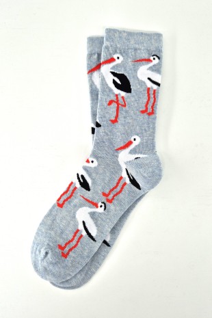 Stork Patterned Blue Women Socks