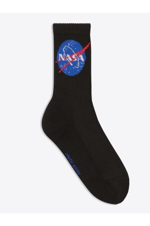 SİYAH SOKET NASA GEZEGEN DESENLİ TENİS ÇORAP