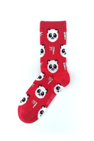 Panda Desenli Kırmızı Soket Kadın Çorap