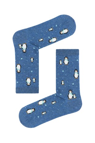 Penguen Desenli Kadın Mavi Soket Çorap Penguen Desenli Kadın Mavi Soket Çorap