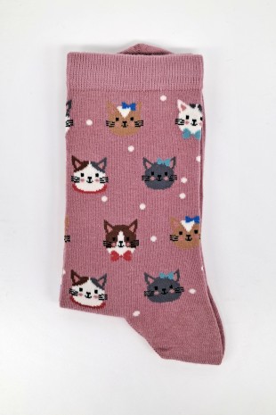 Sevimli Kedi Desenli Pembe Kadın Soket Çorap Sevimli Kedi Desenli Pembe Kadın Soket Çorap