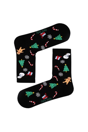 SİYAH SOKET CHRISTMAS NOEL TEMALI ÇORAP