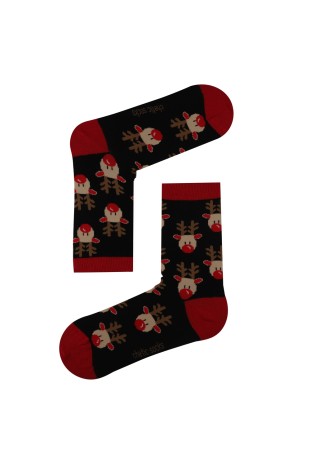 Siyah Soket Noel Christmas Geyik Desenli Çorap