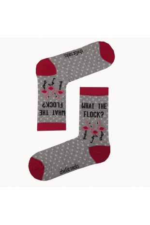 GRİ SOKET WHAT THE FLOCK FLAMİNGO DESENLİ ÇORAP