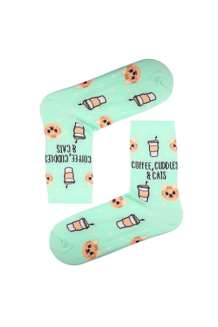 Yeşil Soket Coffee Cuddles Cats Yazılı Çorap Yeşil Soket Coffee Cuddles Cats Yazılı Çorap