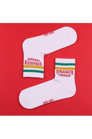 BEYAZ TENİS STRANGER THINGS DESENLİ ÇORAP