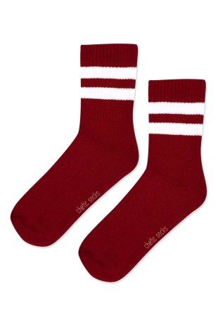 Bordo Tenis Beyaz Çizgili Kolej Çorap