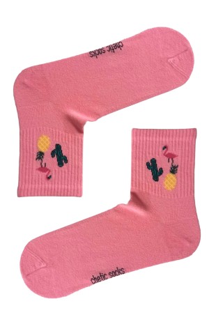 PEMBE TENİS FLAMİNGO DESENLİ ÇORAP